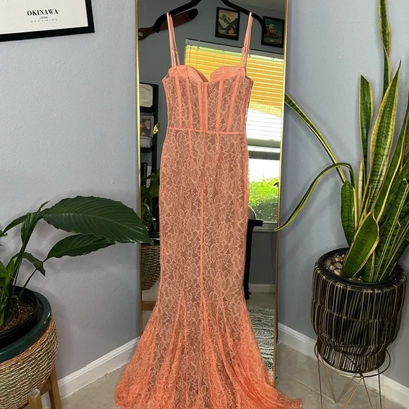 House of CB 'Coredlia' Sorbet Lace Godet Maxi Dress NWOT - Picture 8 of 9